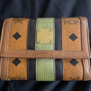 MCM Green Stripe Trifold Wallet